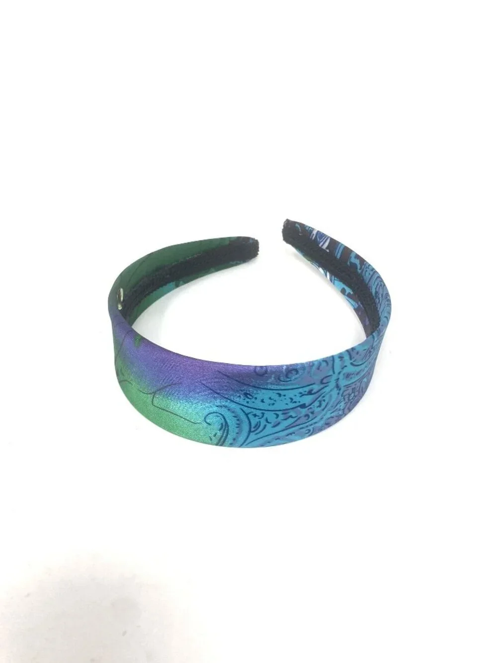 Kids Teen Fabric Iridescent Headband Paisley Blue Green Print